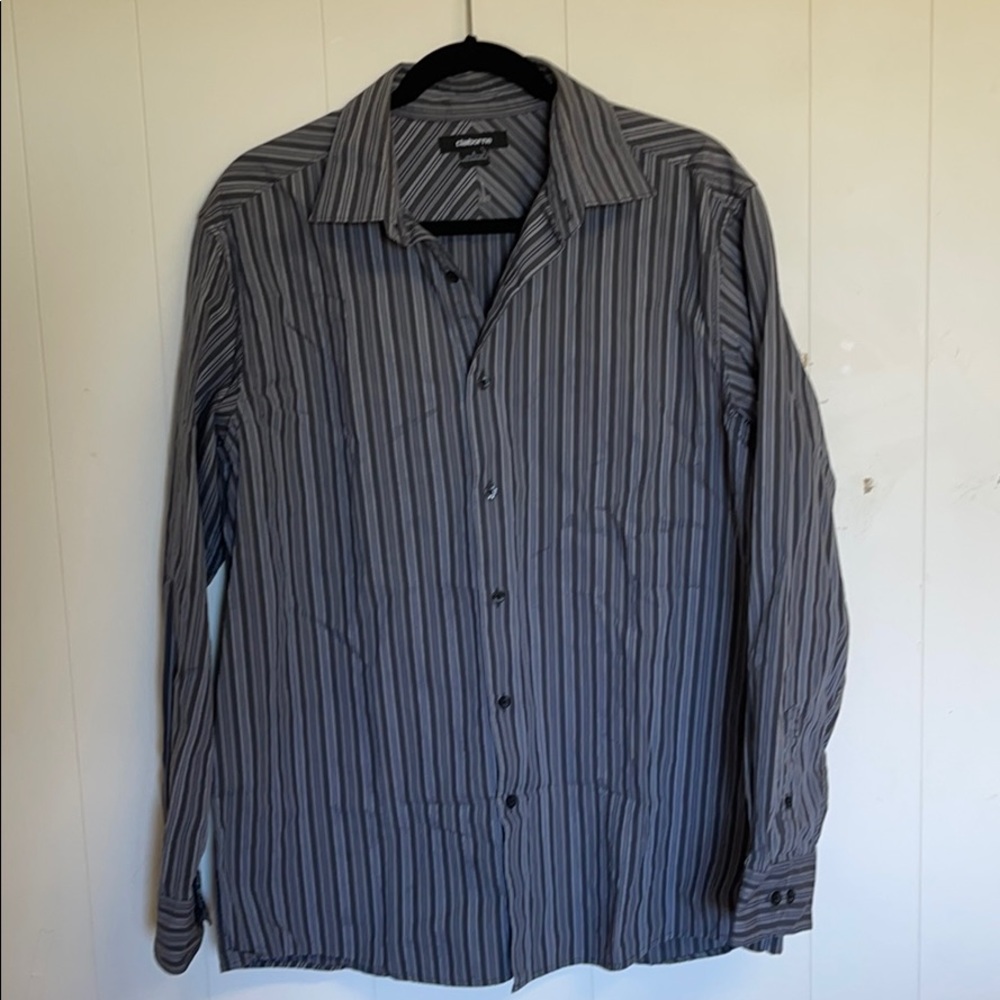 Claiborne L Gray Striped Dress Button Down Shirt